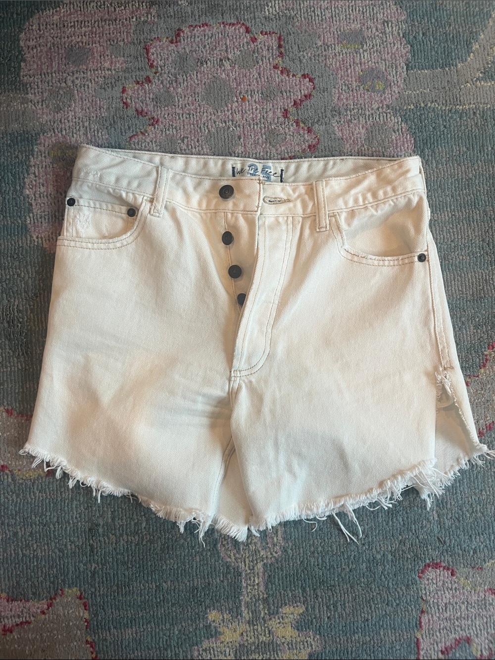 Free People High-Rise Raw-Hem Denim Shorts - Cream
